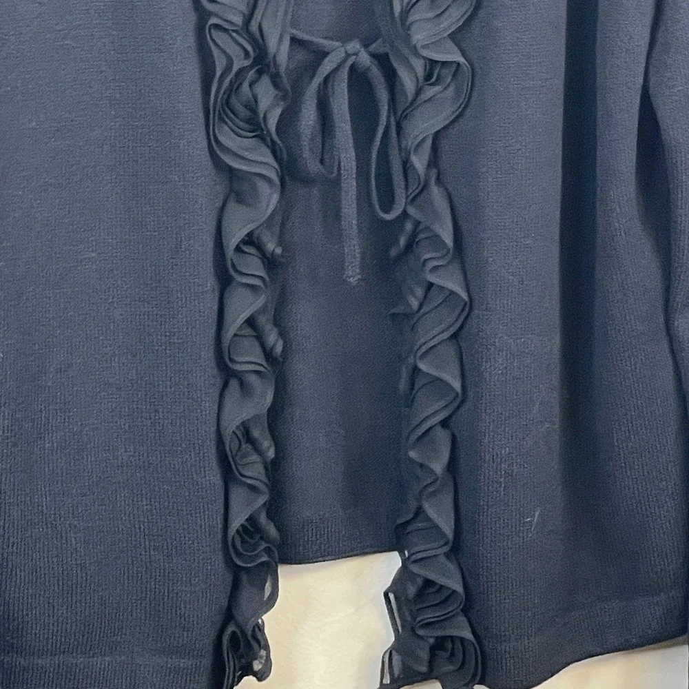 St.John Essentials Ruffled SilkRich Santana Knit Cardigan 6 Black Jacket Luxury